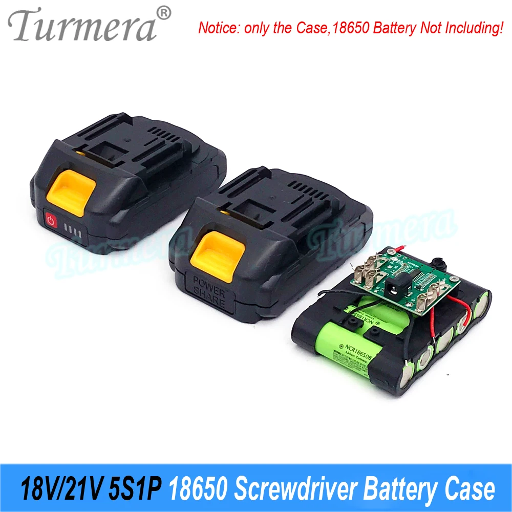 Turmera 18V 21V Screwdriver Kit Case 5S1P 5S2P 5S3P 18650 Battery Holder 5S 35A BMS Weld Nickel Use in 3Ah to 9Ah Electric Drill