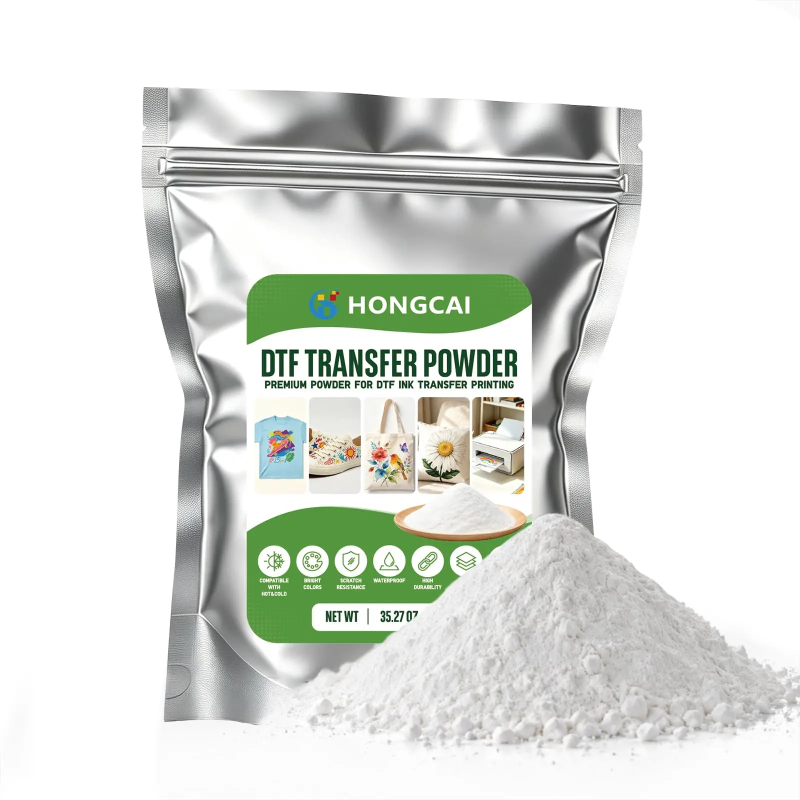 DTF Powder White – 1000g / 35.2 oz Hot Melt Adhesive Powder for DTF Printing, Strong Bonding Transfer Powder for All Fabrics, Compatible with DTF & DTG Printers for Commercial Use
