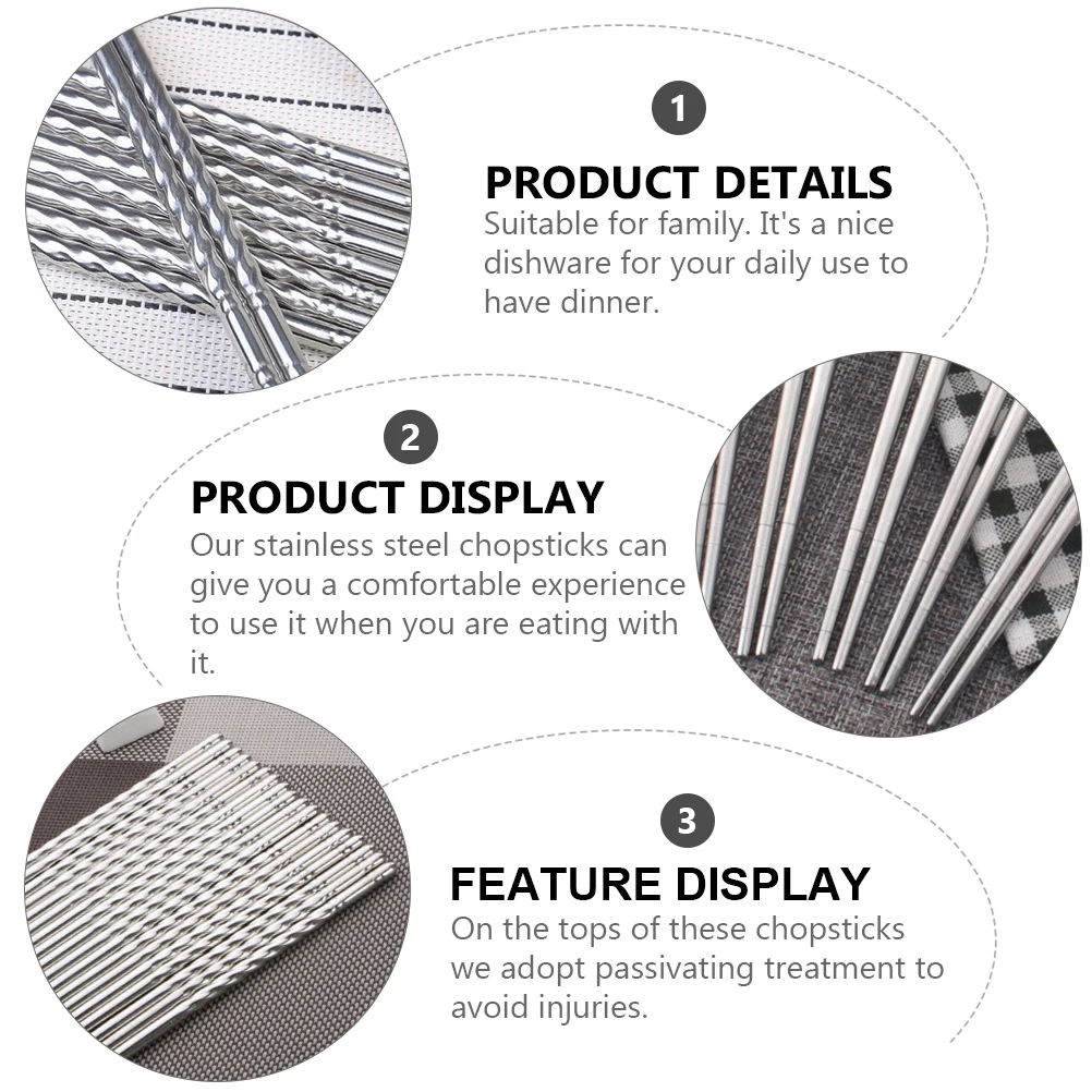 

10 pcs Spiral Stainless Steel Chopsticks Dishwasher Safe Reusable Kitchen Long Travel Lightweight Non Slips Food Storage
