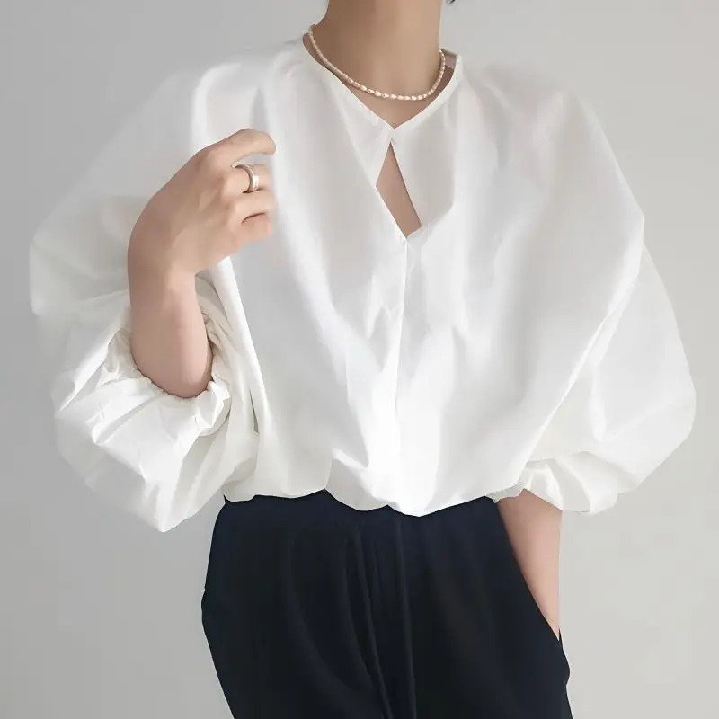 

New Luxury Summer Raglan Sleeves White Shirt Women Loose Short Top Korean Fashion Casual Office Ladies Designer Clothing