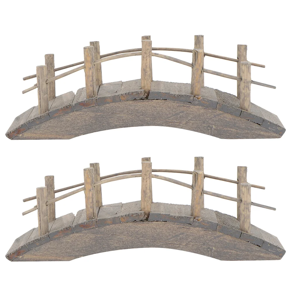 

2 Pcs Mini Wooden Arch Bridge Garden Decor Miniature Model Statue House Micro Scene Accessory