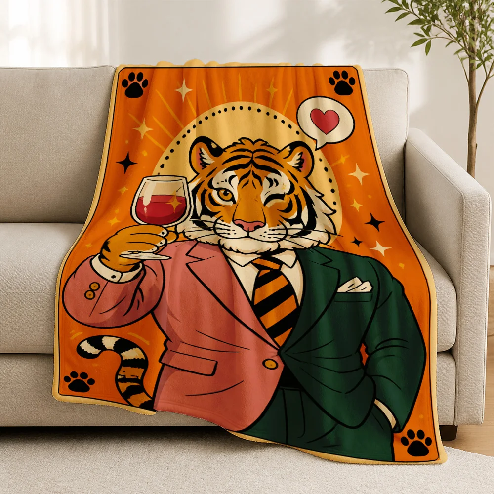 Decorative Throw Blanket for Sofa Living Room Retro Tiger Suit Art Pop Culture Couch Throw Cozy Animal Print Hipster Home Decor
