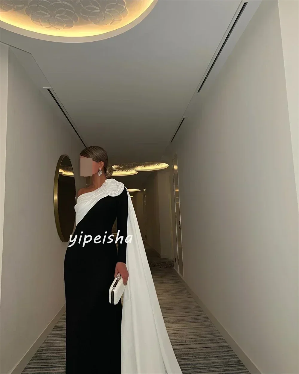 Customized Jersey Handmade Flower Pleat Wedding Party A-line One-shoulder Bespoke Occasion Gown Long Dresses