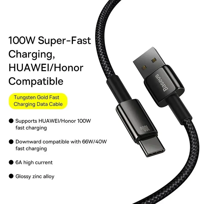 Baseus 6A 100W USB Type C Cable For Samsung Fast Charging Wire USB-C Charger Data Cord For Huawei P40 Realme Oneplus Poco F3