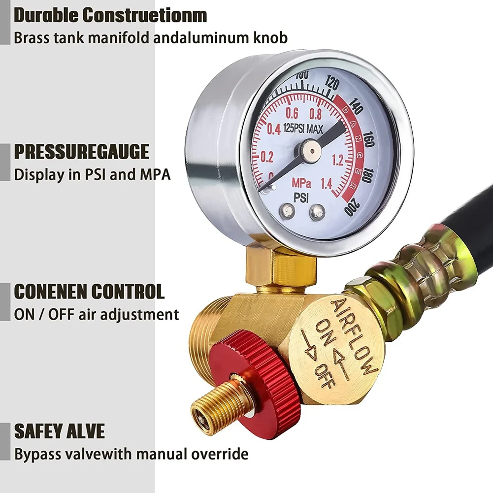 A36T-1 Set 0-200 PSI Pressure Gauge Pressure Gauge 4 Feet Air Tank Hose Assembly Kit For Portable Carry Tank