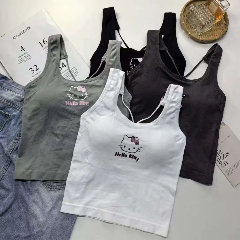 

Sanrio Hello Kitty Girl Tops Kawaii Women's Clothing Y2K with Breast Pad Vest Summer Fashion White Sexy Suspender Girl Gift New