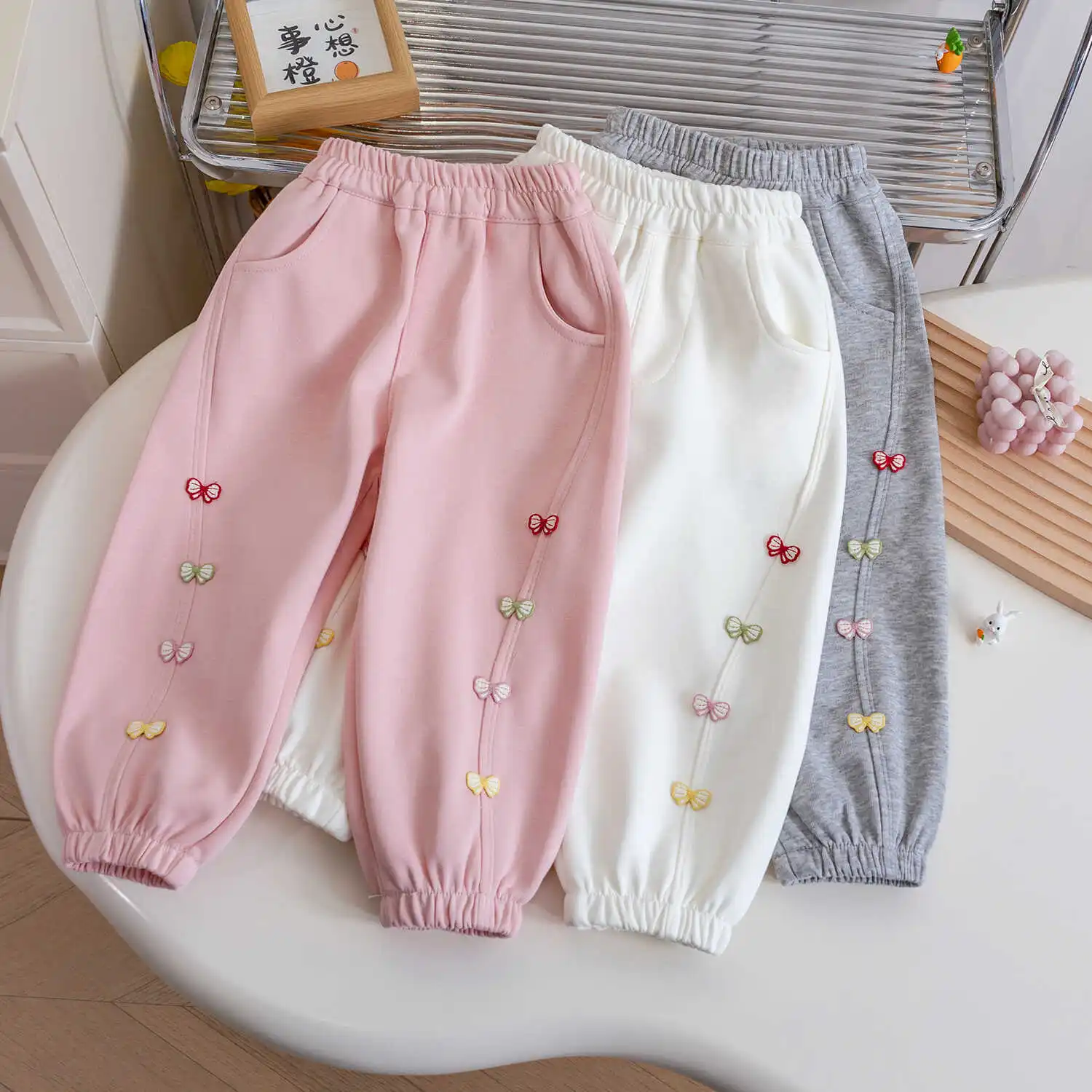 

Baby Girl Casual Bow Sweatpants Spring Autumn Elastic Waist Korean Kersion Versatile Loose Sports Pants Girls Trousers