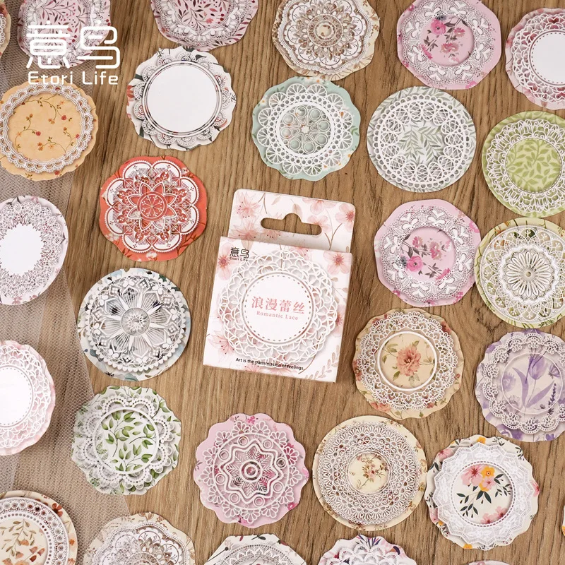 Etori Life 46pcs Colored Lace Flowers Sticker Student Stationery Sticker Notebook Hand Account Sticker Mobile Phone Sticker