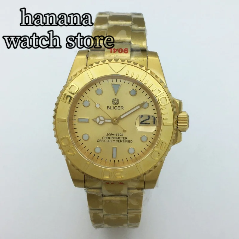 Imagem -02 - Bliger-relógio Mecânico Impermeável Masculino Vidro de Safira Data Automóvel Luminosa Ouro Amarelo Prata e Ouro Japan Nh35a 40 mm