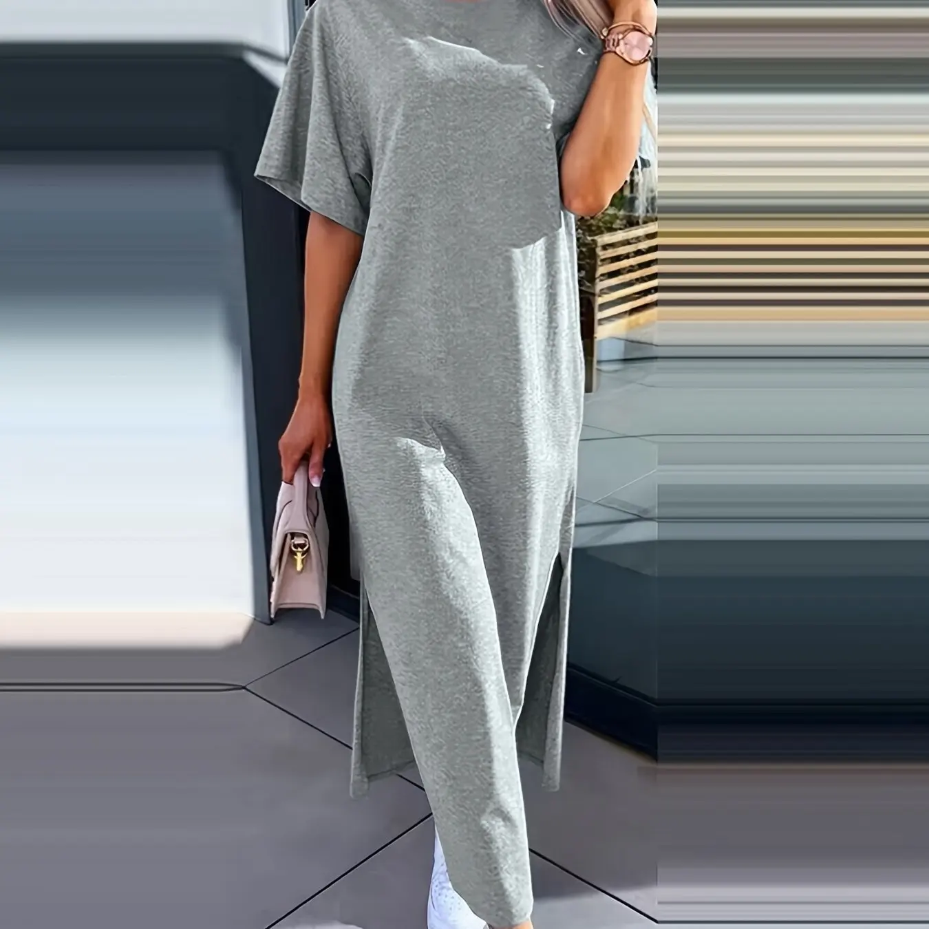 SummerLoose and comfortable long dress long T-shirt dress women's summer clashing dresses