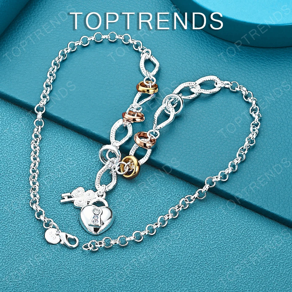 925 Sterling Silver Heart Lock And Four-Leaf Clover Key Necklace Fashion Jewelry For Men Women Birthday Christmas Party Gifts