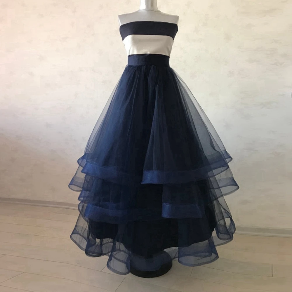 

Organza Navy Blue Ruffles Long Women Skirts 2023 Real Image Ruched Bridal Skirt Zipper Custom Made Color Faldas Mujer Moda