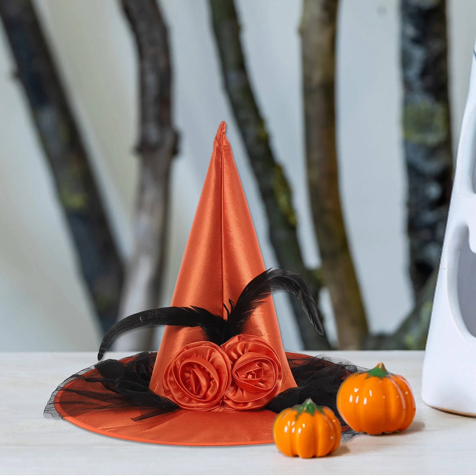 

Halloween Witch Hat Orange Comfortable Wear-resistant Gauze cosplay Costume Accessories Stylish Prop