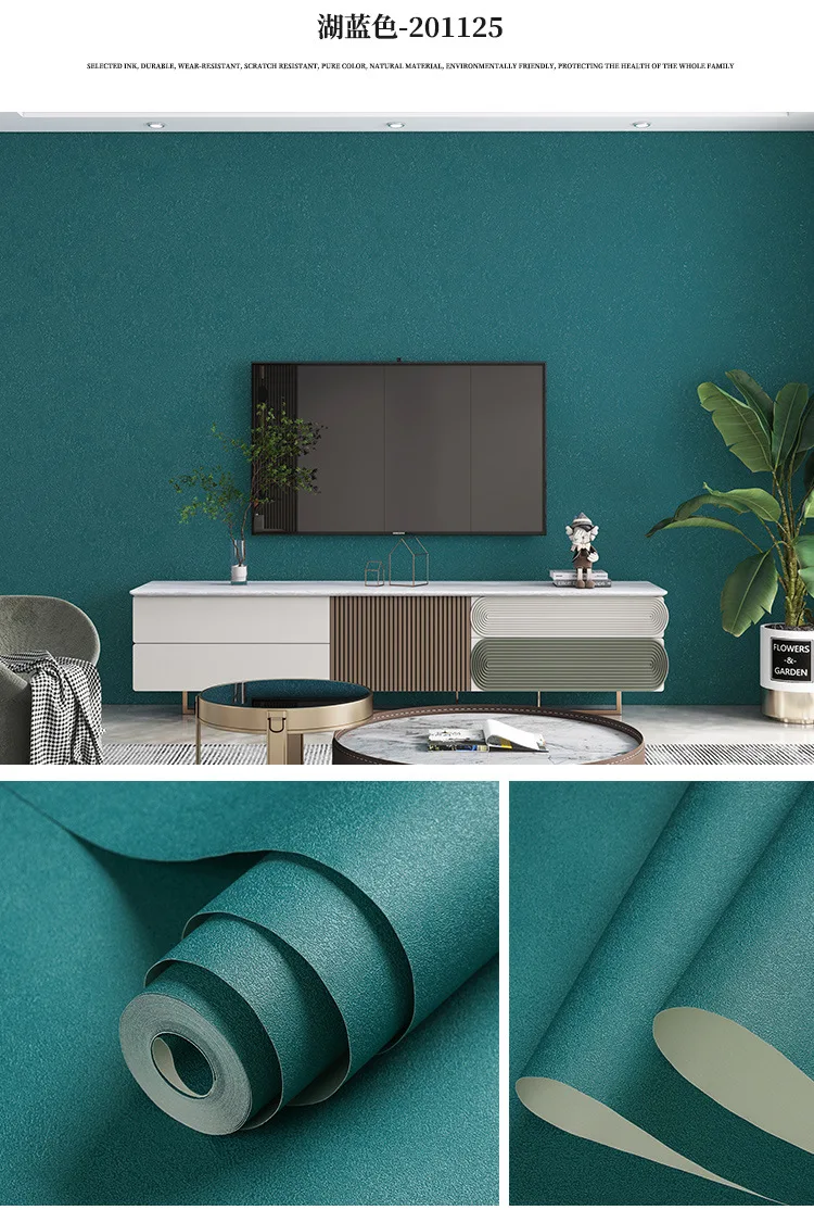 Diatom Mud 3D Wall Papers Home Solid Color Peacock Green Wallpaper Roll for Living Room Bedroom Decoration Mural Black Grey