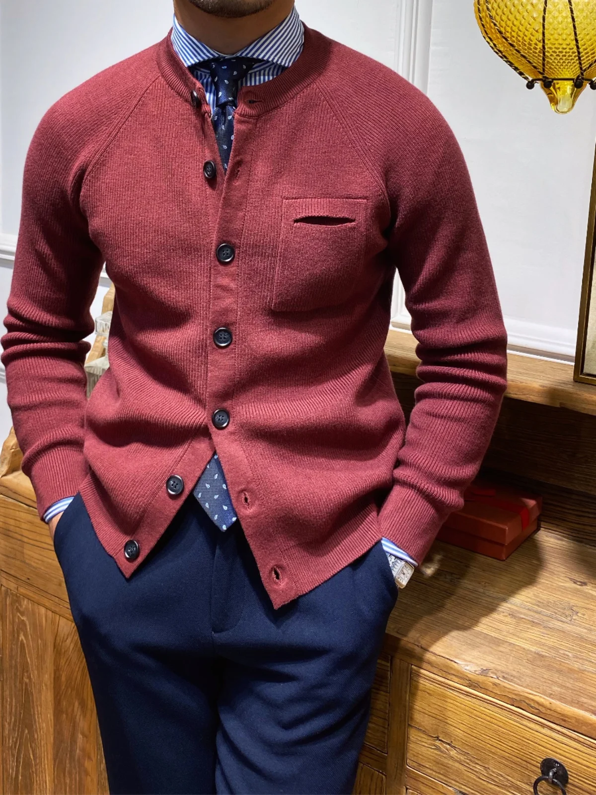 High-End Autumn and Winter New Sweater Men's Korean-Style Solid Color round Neck Sweater British Trend Cardigan Coat
