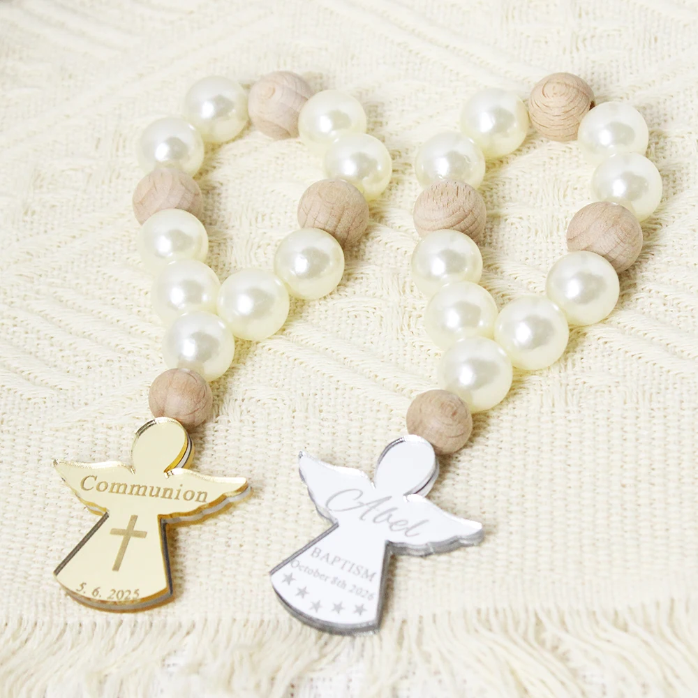 10/15/20/30pcs Personalized Acrylic Angel Baptism Rosary Favors First Communion Favors Mi Bautizo Baptism Christening Gifts