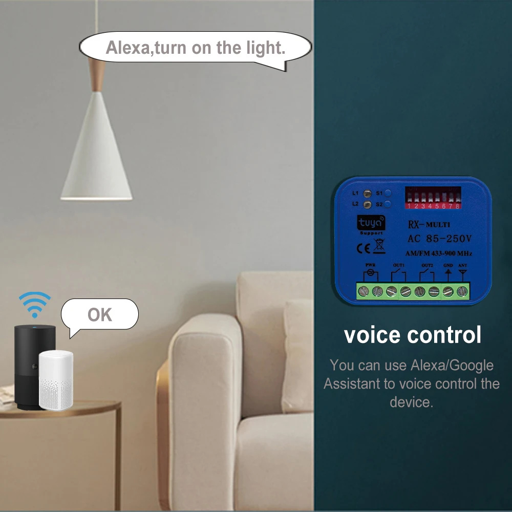 1-10pcs 2CH RX Multi Garage Door Remote Control Receiver 433MHz 868MHz Tuya WiFi Smart Switch DC AC 9-30V 85-250V Module