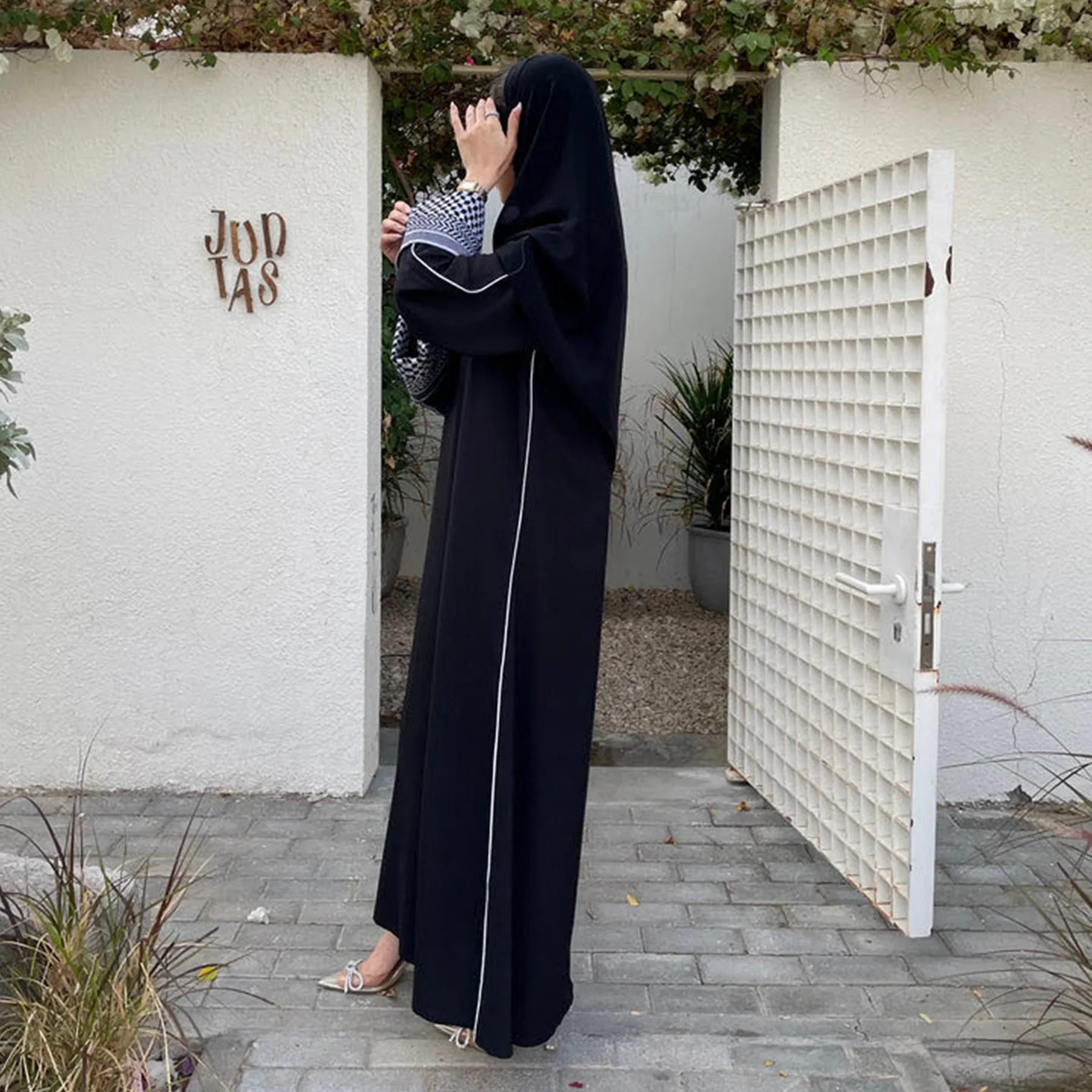 Abaya en lin de coton fermé pour femmes, Keffiyeh, Robe Hijab musulmane, Arabe, Dubaï, Luxe, Ramadan, Eid, Islam, Kaftan