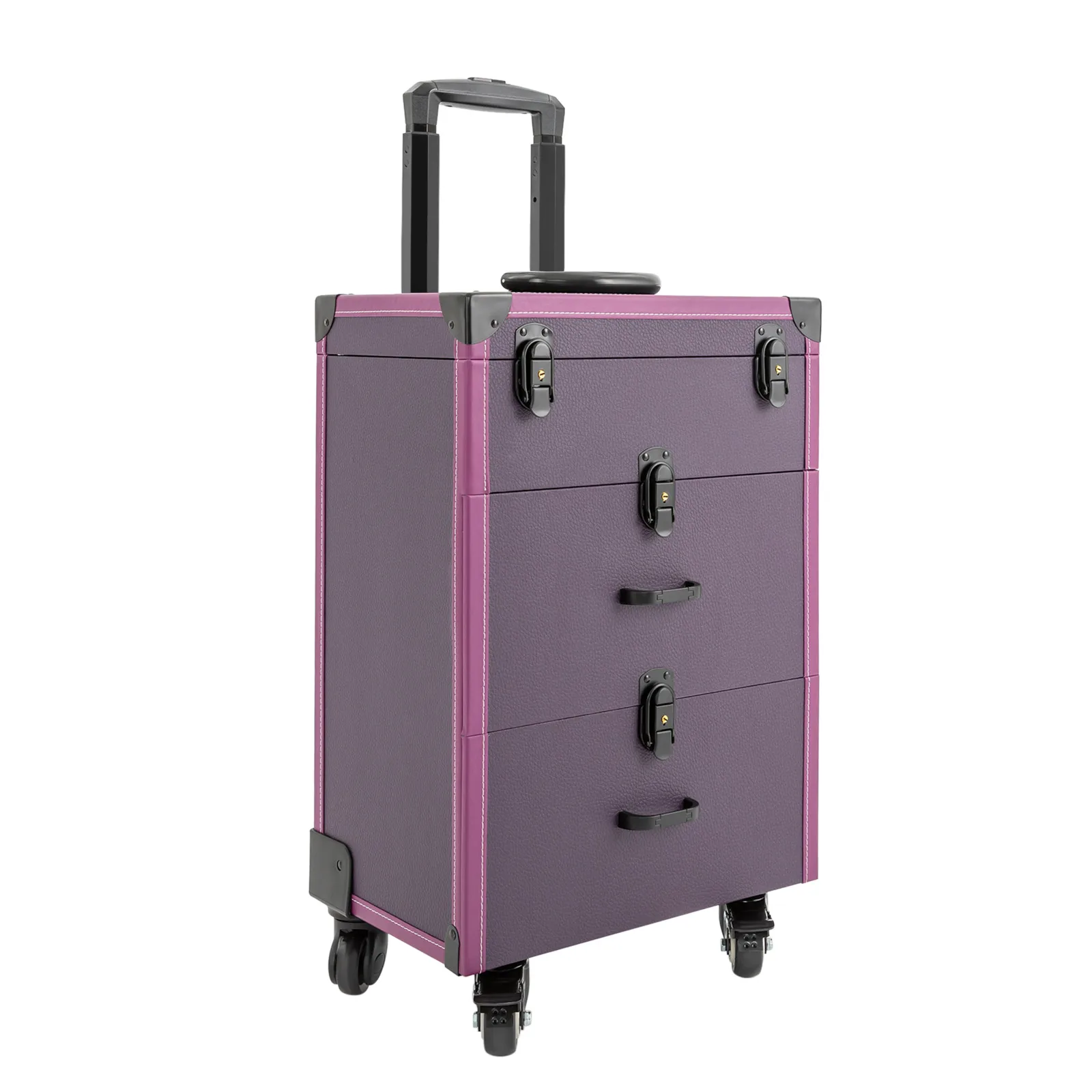 4 In 1 Rolling Makeup Train Case Aluminum Luggage Box   Jewelry Travel Cosmetic Trolley Case Nail Polish Organizer