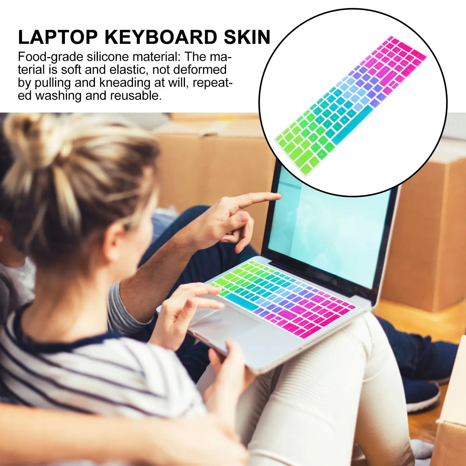 

Silicone Keyboard Skin Protector Waterproof Dustproof Soft Touch Keyboard Cover Compatible with Laptop 14-Bf Colorful Gradient