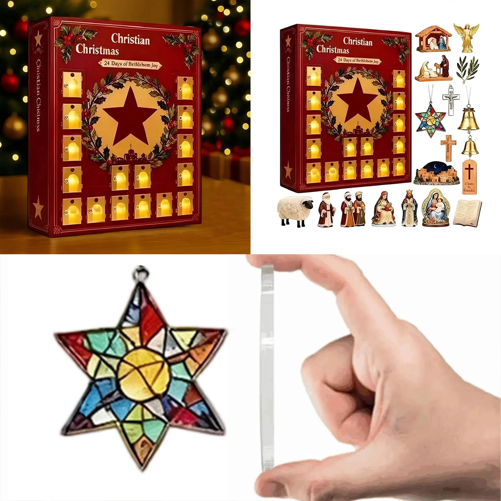 Decoración navideña Calendario de cuenta regresiva de Navidad Adornos acrílicos 2D Historia de Adviento de Jesús Decoraciones navideñas