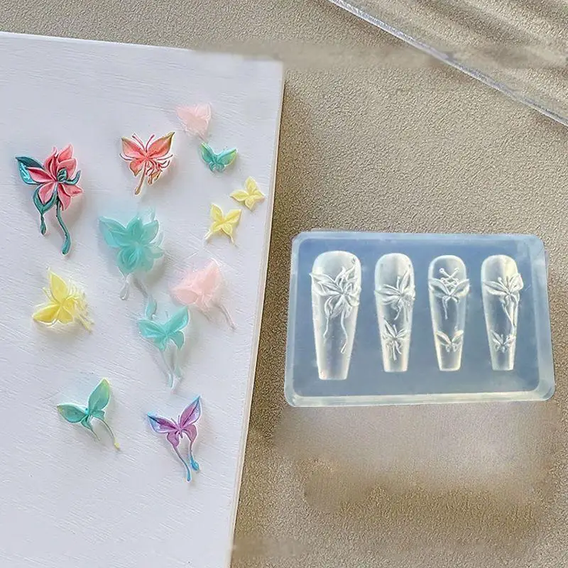1Pcs Butterfly Pattern Nail Art Mold 3D Carving Curved High-Transparency Silicone Templates Nail Art DIY Accessories