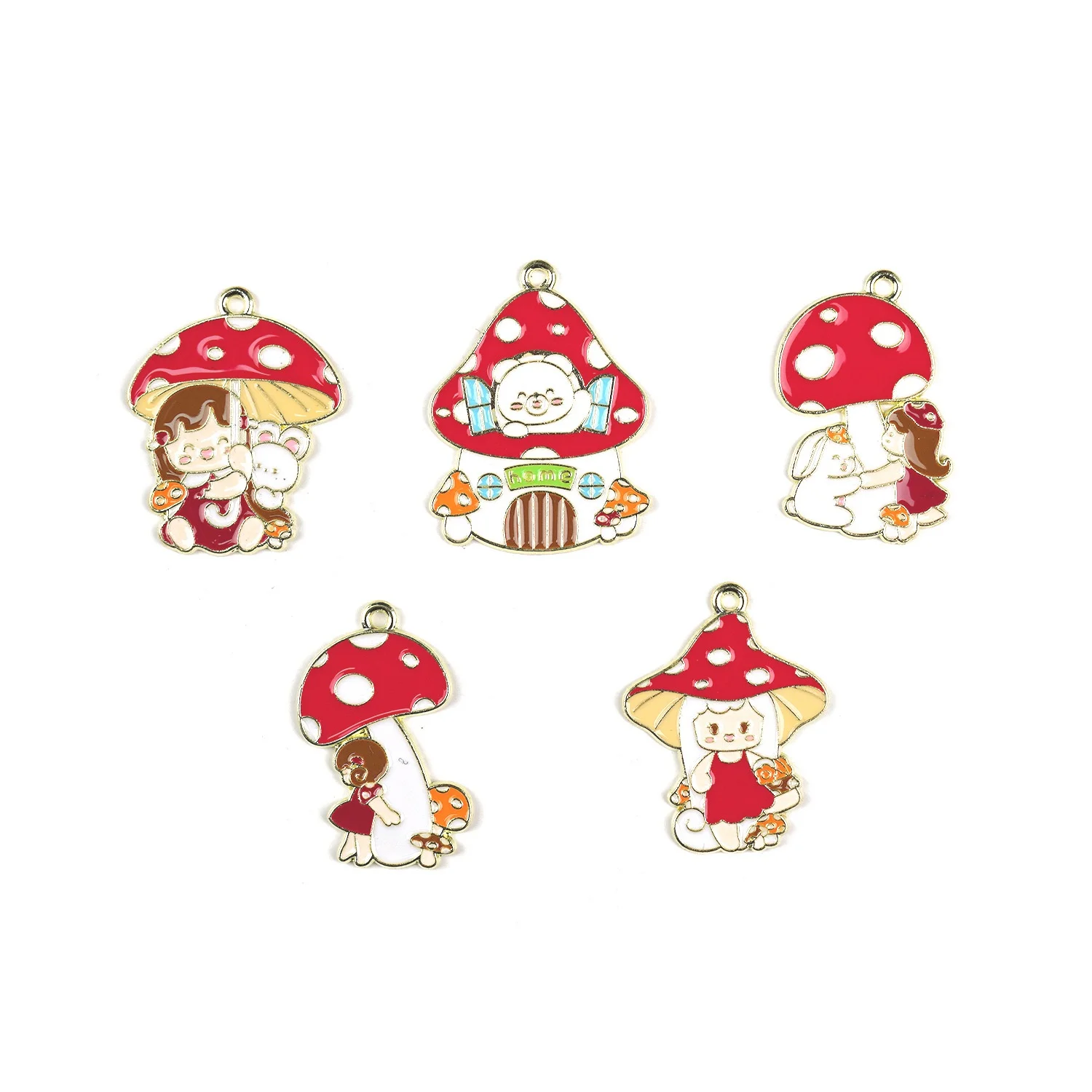 

10pcs Cute Enamel Mushroom Girl Rabbit Bunny Charms Pendants for Making Necklace Earrings DIY Jewelry Accessories Supplies