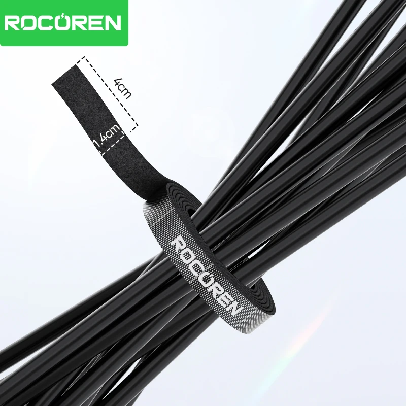 Rocoren 5 m wiederverwendbarer Kabel-Organizer, selbstklebender, abnehmbarer Kabelgurt, frei zuschneidbarer Spanngurt für die Sortierung von Datenkabeln