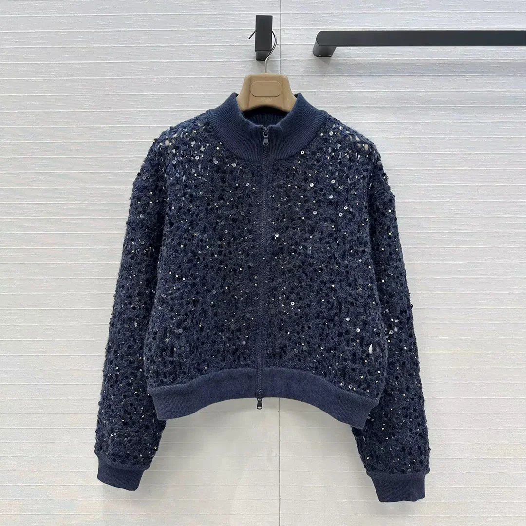 

New autumn and winter women's outerwear, knitted cardigan sweater, fashionable sequin jacket