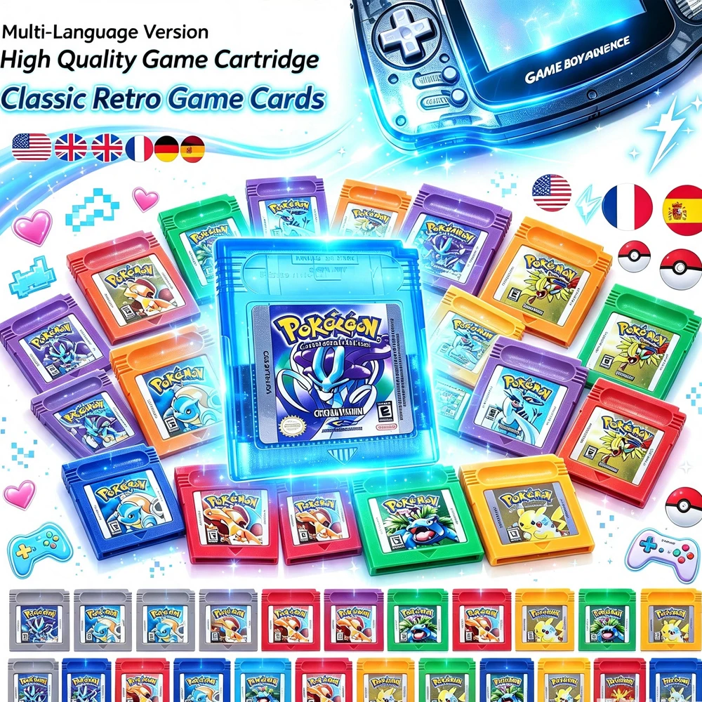 2026 USA ESP FRA GBC Pokémon Cartridge Bundle Red/Blue/Crystal/Gold/Silver/Yellow/Green Multilingual Card Pokémon Game Card