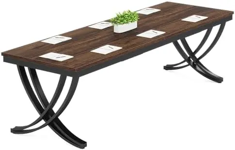 6.5FT Conference Table for 6-8 People, 78 inch Long Rectangular Seminar Table with Strong Metal Frame, Business
