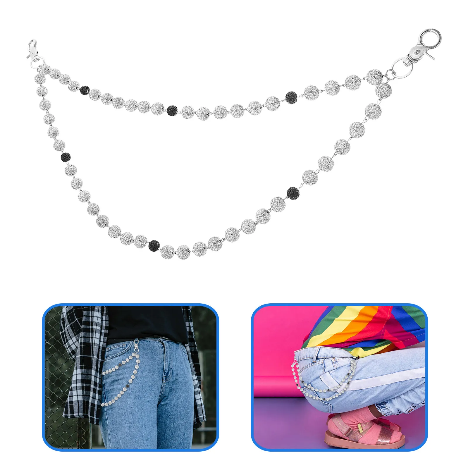 Stylish Clay Rhinestone Belt Key Chain for Women Lightweight Adjustable Waist Chain Pants Decoration Elegant Body Jewelry