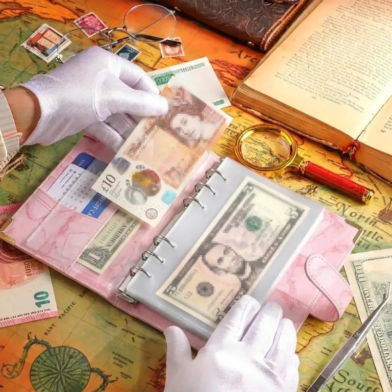 A6 Money Saving Organizer PU Leather Budget Binder Marble Notebook Budgets 12 Pages Planner Envelope Office School Supplies
