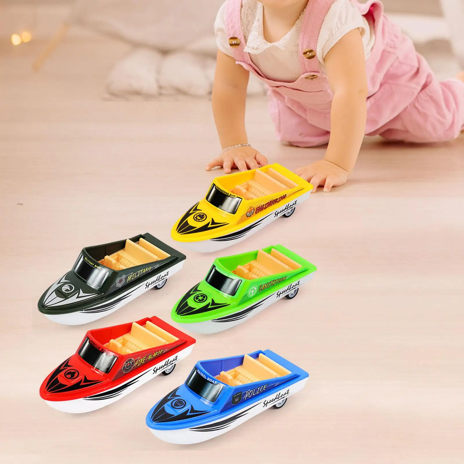 

5x Mini Pullback Boats Realistic Children Vehicles Toy for Ages 3+ Boys Gift