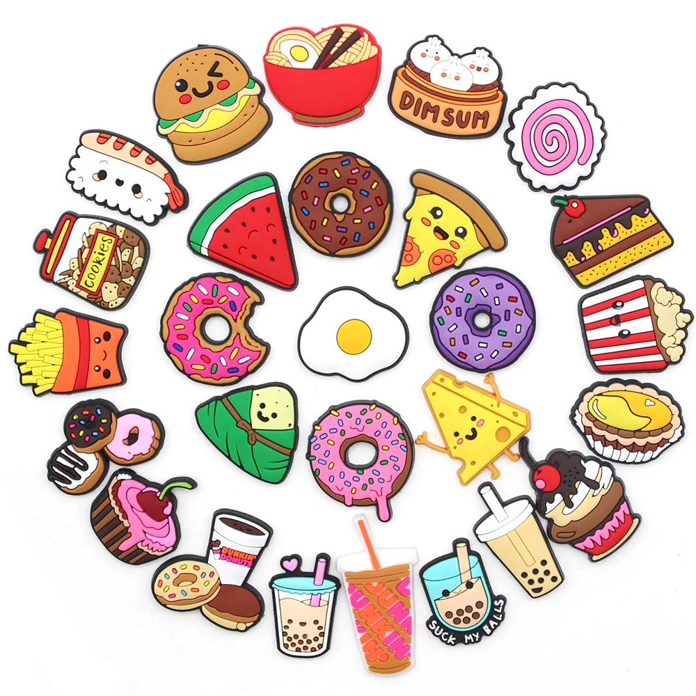 Cute 1pcs cartoon food drink DIY shoe charms Funny garden Accessories buckle fit clogs sandals pins decorate kids gift