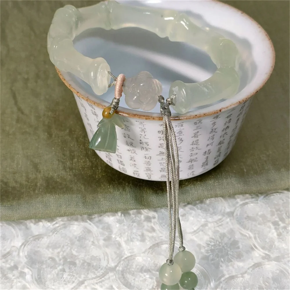 جديد العتيقة نمط تقليد اليشم لوتس الإسورة النمط الصيني شرابة الراقية الخيزران الاكريليك سوار مجموعة مجوهرات هدية #5