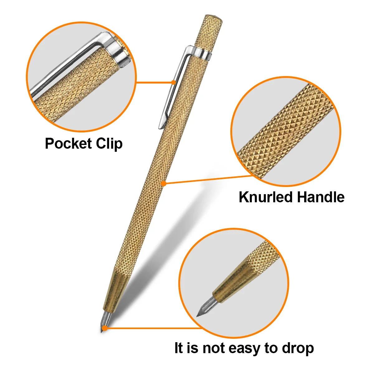 Tungsten Carbide Tip Scriber Tool Metal Engraving Pen, Alloy Marker Pen with Clip,Brass Automatic Center Punch Hand Tools