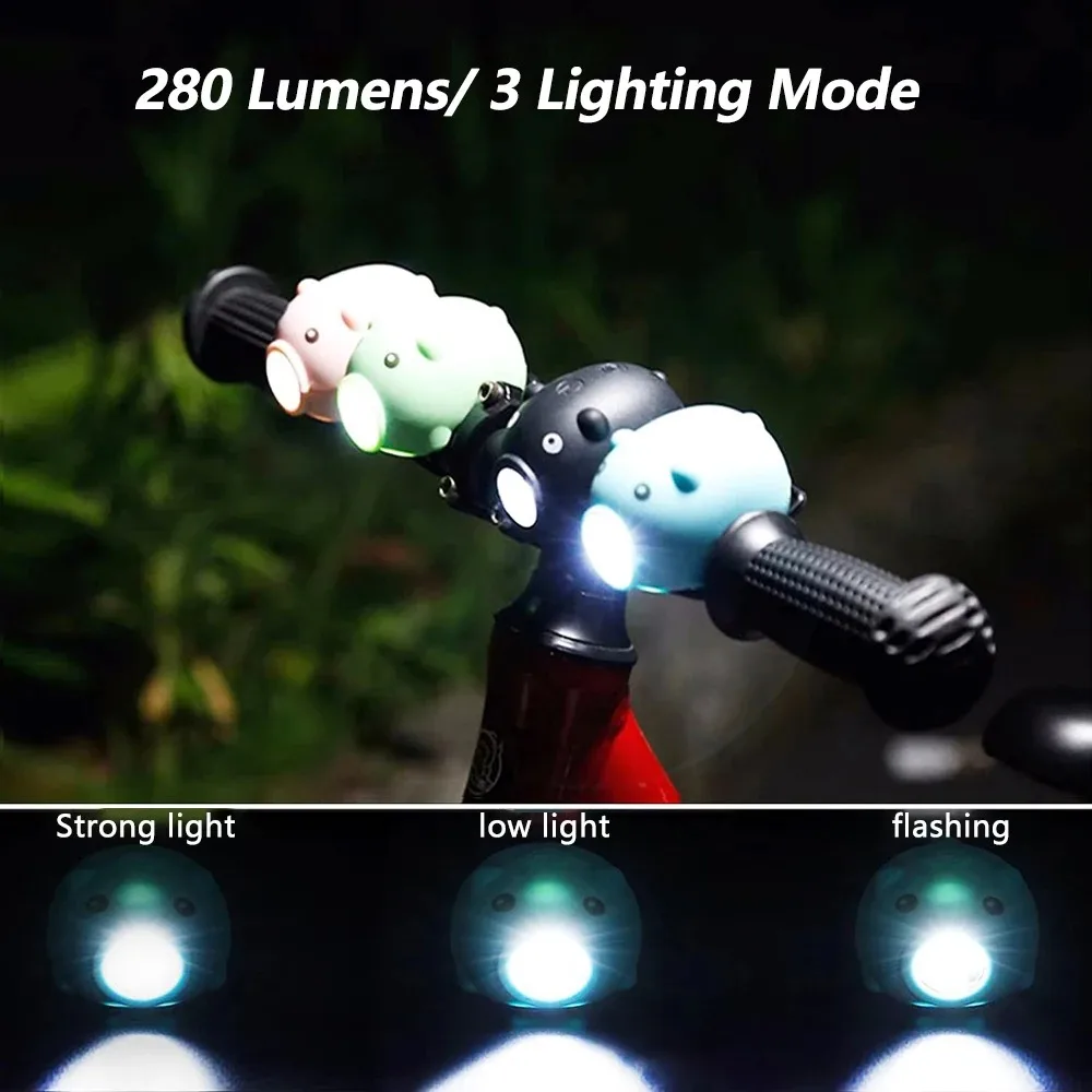 Cute Pig Bicycle Front Light with Horn Type‑C Rechargeable 3 Modes Headlight for Kids Bike Electric Scooter Night Riding Safety - view 2