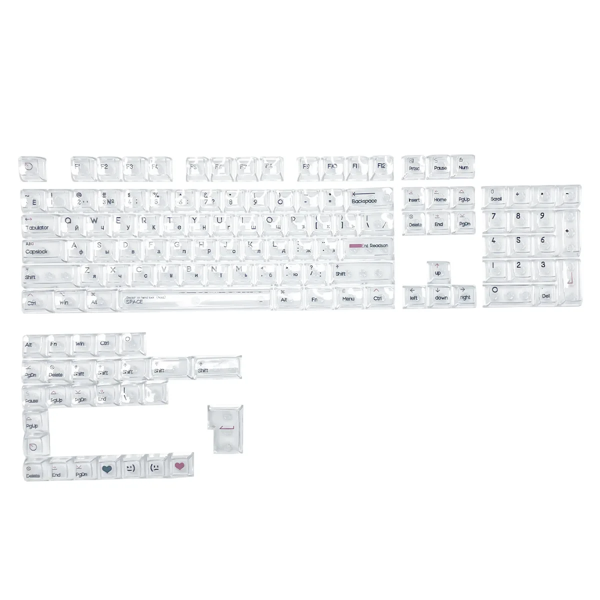 132 Keys Transparent Keycaps Russian CBSA Height PC Material UV Print Black for Mechanical Keyboard AULA F75 Ajazz Game Wooting