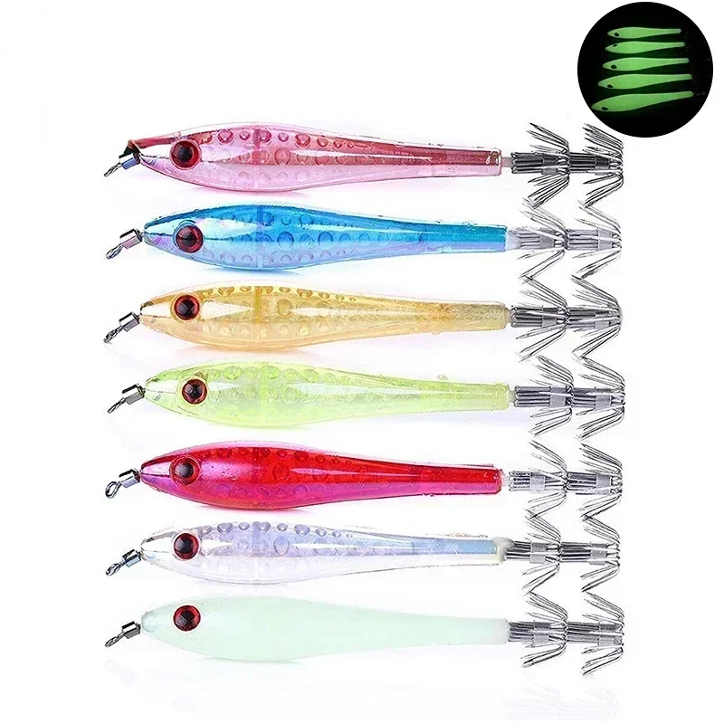 

5Pcs/Lot Luminous Squid Bait Sea Fishing Squid Hooks Egi Octopus Jumping Cuttlefish Fishing Bait Artificial Bionic Fishing Tools