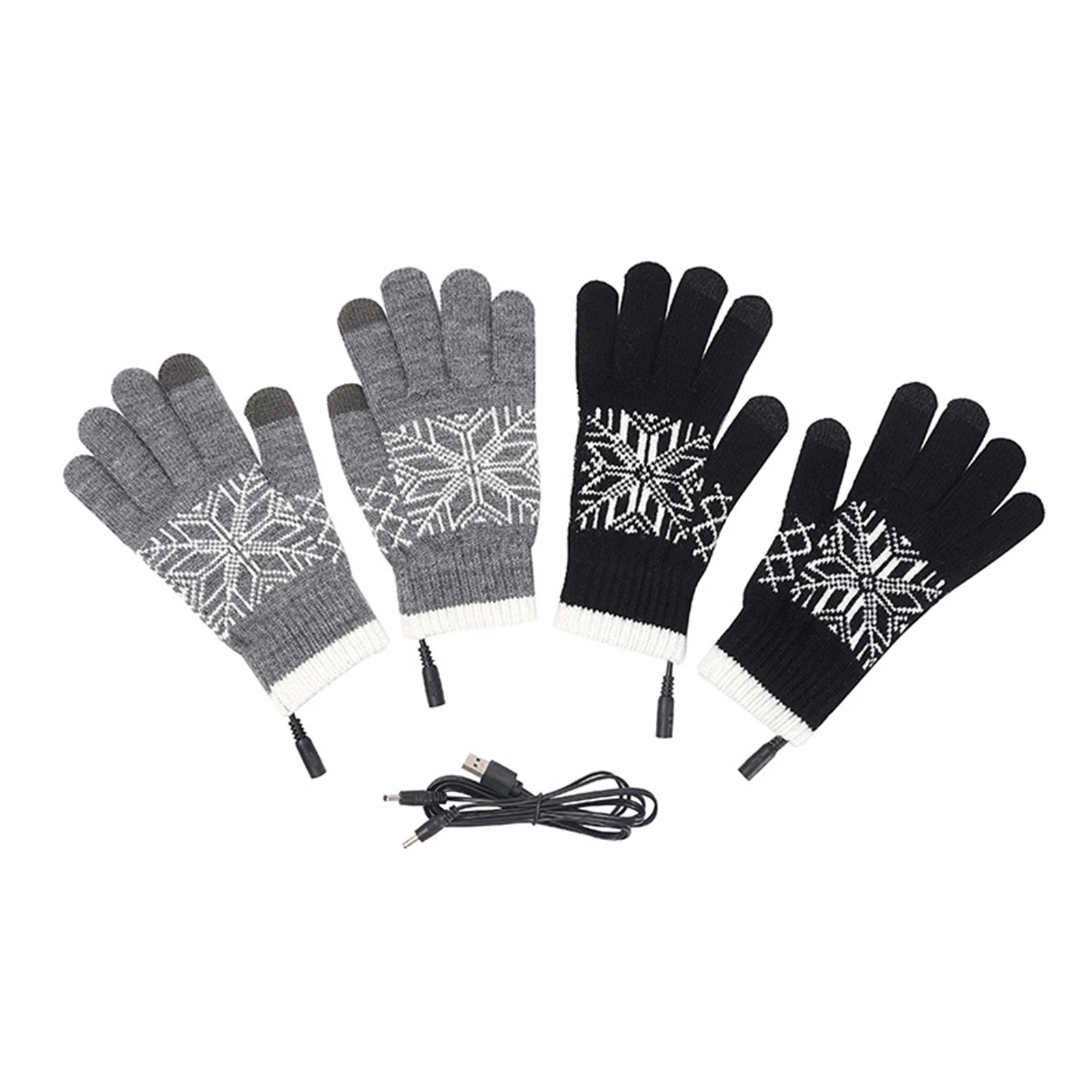 ถุงมืออุ่นแบบชาร์จไฟผ่าน USB สำหรับฤดูหนาว ถุงมือถักแบบสัมผัสหน้าจอได้ ลายเกล็ดหิมะ สำหรับกิจกรรมกลางแจ้งในสภาพอากาศหนาวเย็น