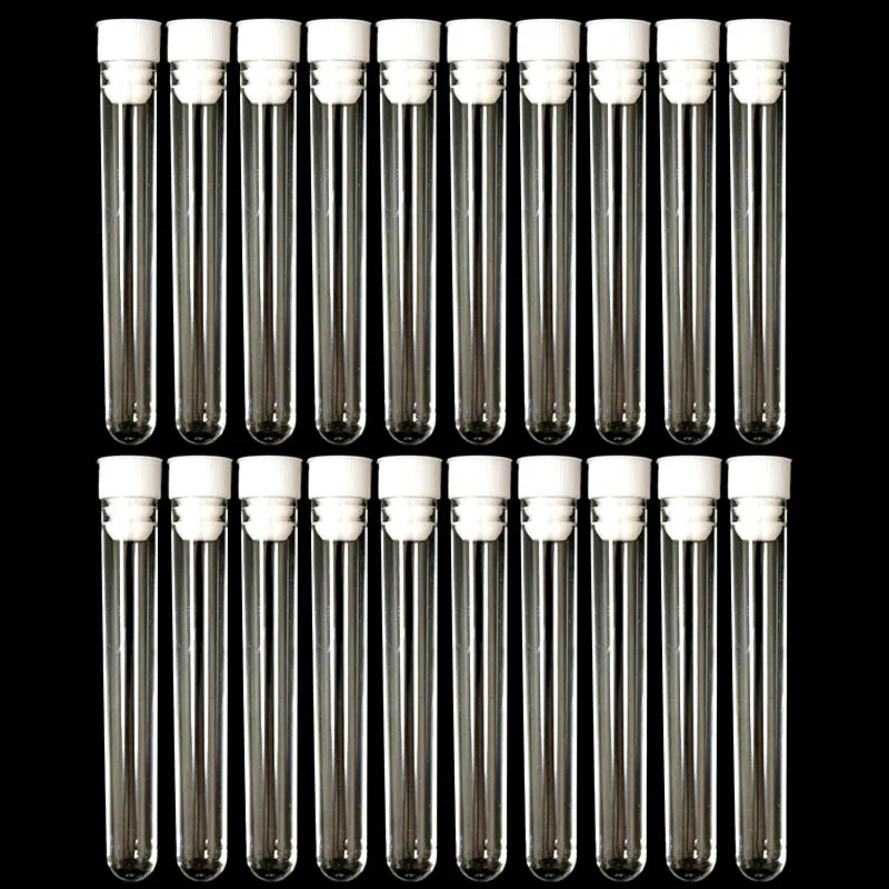 15 * 100mm Plastic Hard Test Tube with Lid Transparent Plastic School Test Tube Laboratory Tool Round Bottle 10pcs/ Set