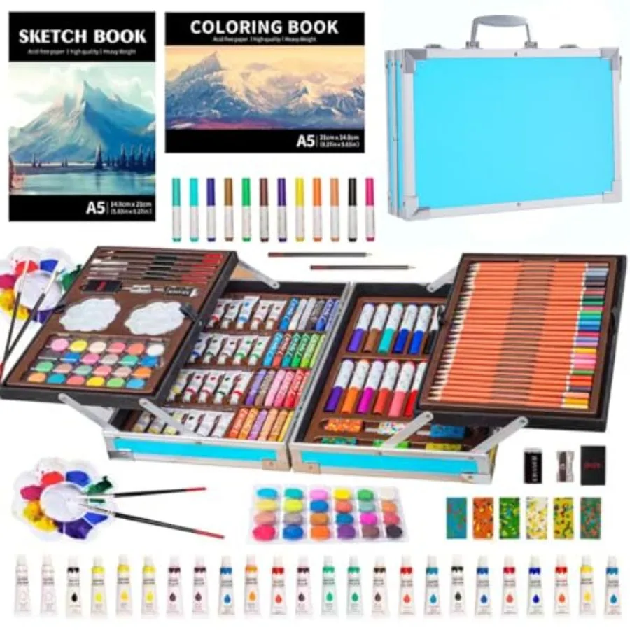 

Deluxe Art Supplies Kit for,Boys, Girls, Teens, Ages 5-12, with Sketch Pad, Watercolors, Crayons, Pencils, Markers, Oil Pastels