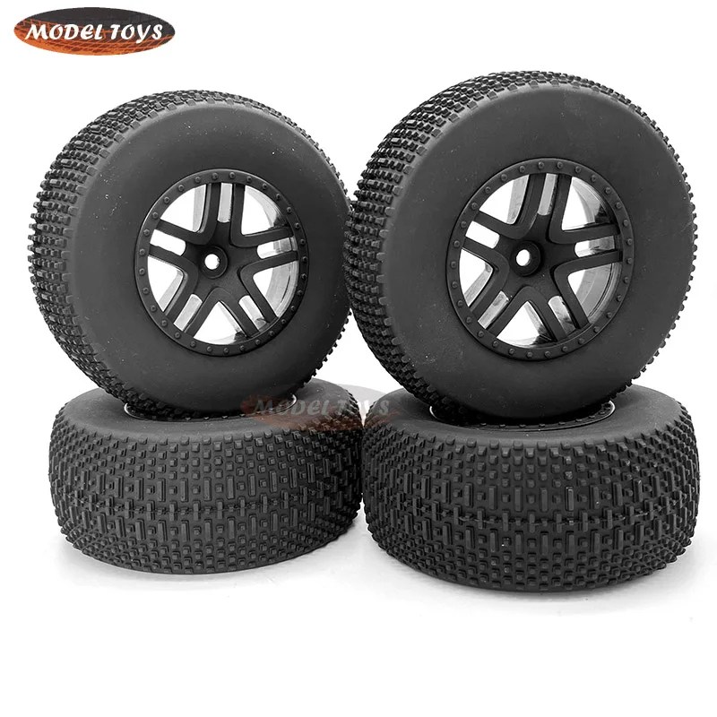 4PCS RC Short Course Truck 1/10 Tires & Plastic Wheels Rims OD110mm Rubber Tire Compatible for Tenacity for Traxxas Slash HPI