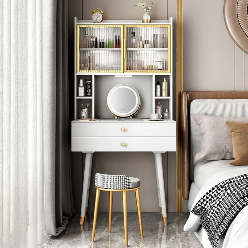 Modern White Minimalist Dressers LED Mirror Makeup Dressing Table Multi-functional Integrated Muebles De Dormitorio Furniture