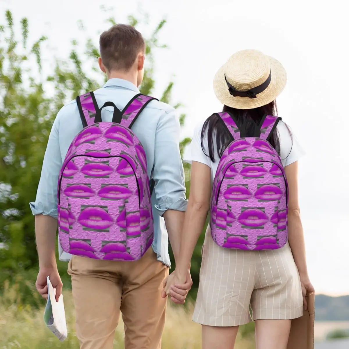 

Big Pink Lips Student Backpack School Bag Hiking Travel Daypack for Boys Girls Bookbag Shoulder Bags