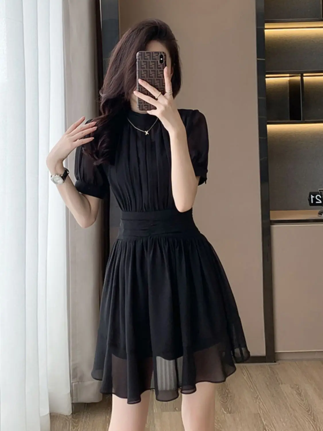 

Fashion Fairy Black Dress Summer Layered Peplum Pleated Elegant Party Dresses Temperament Street Women Vestidos