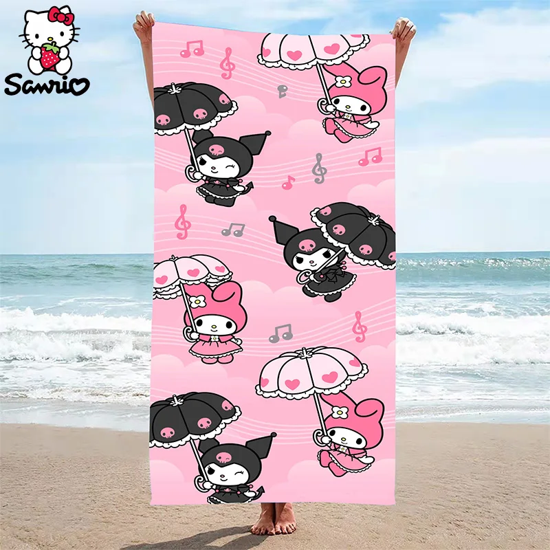 

Kawaii Sanrio Microfiber Beach Towel Cinnamoroll Kuromi Large Bath Towels Pochacco My Melody Anime Figures Women Household Towel