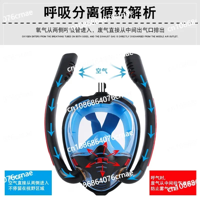 Double Tube Snorkeling Diving Mask Full Dry Anti-Fog Snorkeling Equipment Diving Goggles Adult Children's Diving Equipment