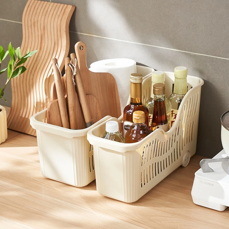 

Kitchen Storage Basket with Wheel,Household Plastic Snack Toy Storage